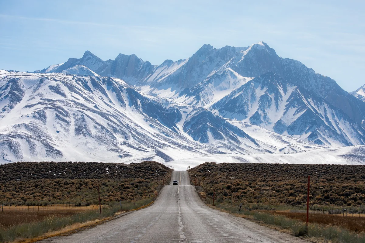 Mammoth Lakes winter landscape with snow-covered mountains